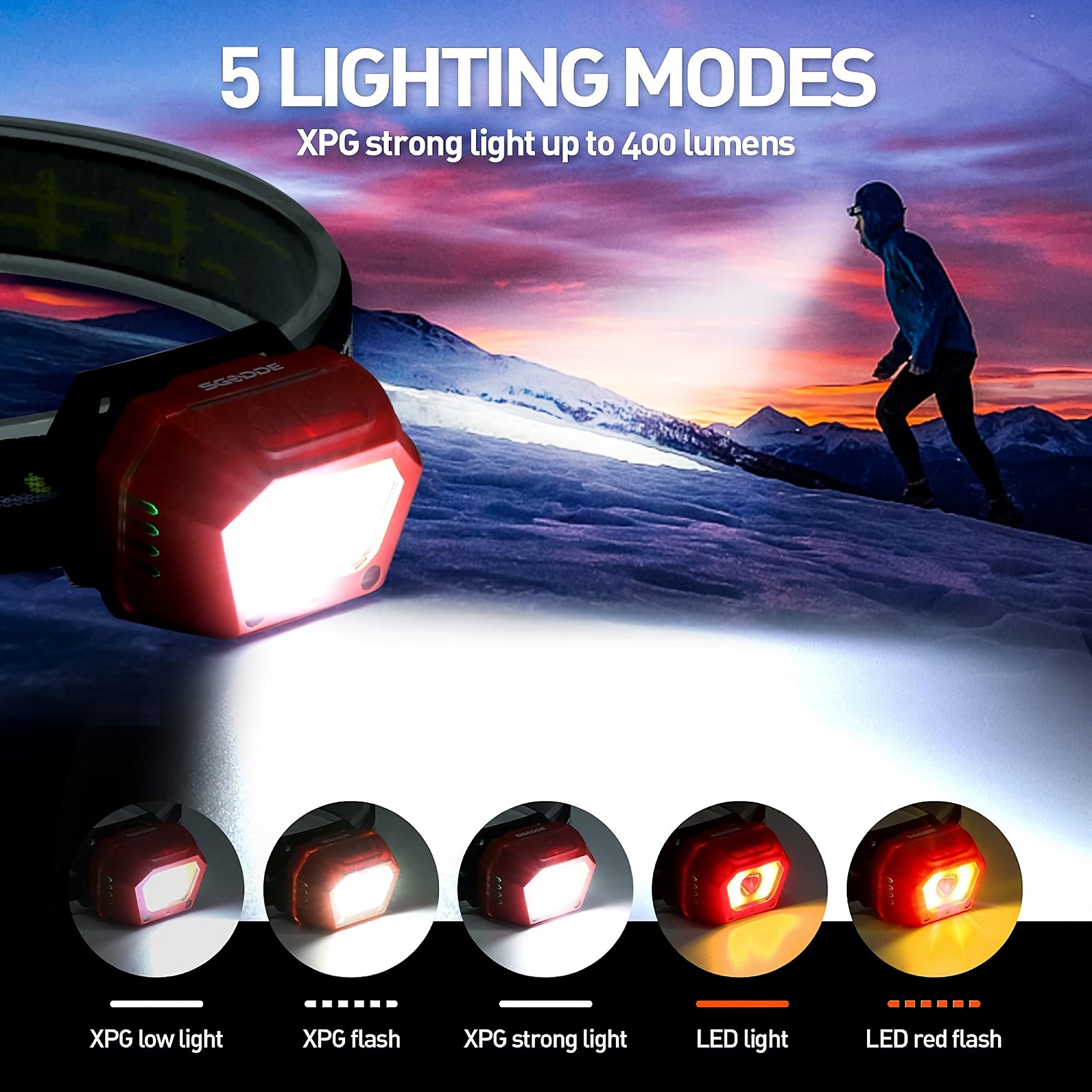 SGODDE 2PCS Head Lamp, 5-Mode Induction 45 ° Adjustable Head Lights with USB Rechargeable, IPX65 Waterproof for Outdoor, Camping, Cycling, Climbing - X002ZKXH81 SGODDE 2PCS Head Lamp, 5-Mode Induction 45 ° Adjustable Head Lights with USB Rechargeable, IPX65 Waterproof for Outdoor, Camping, Cycling, Climbing - X002ZKXH81